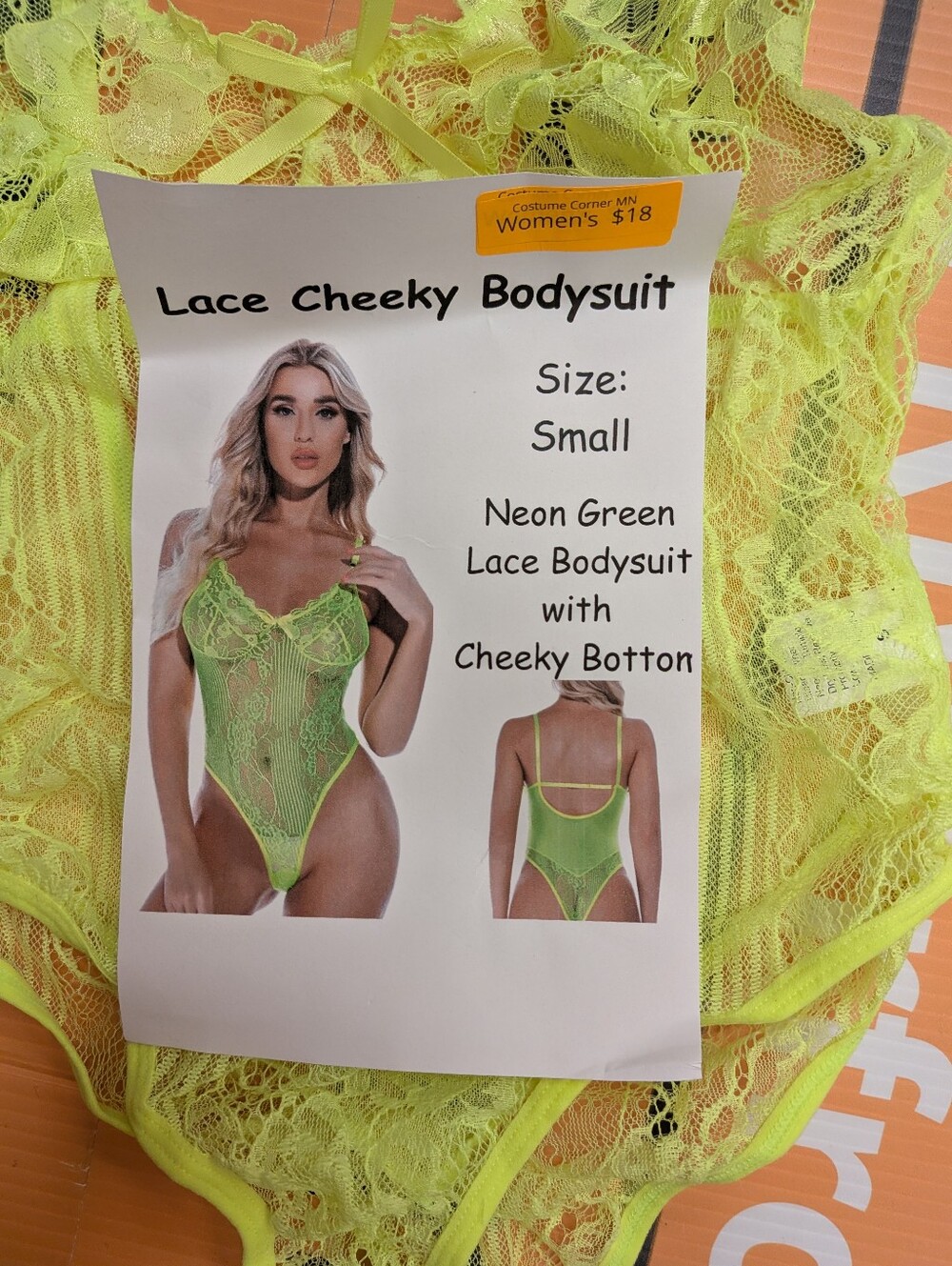 New Women's Small Neon Green Lace Cheeky Bodysuit